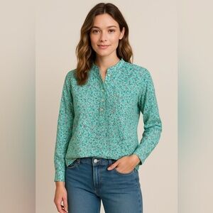 Classic Old West Styles Floral Blouse Medium Aqua Blue Western Cowgirl Prairie